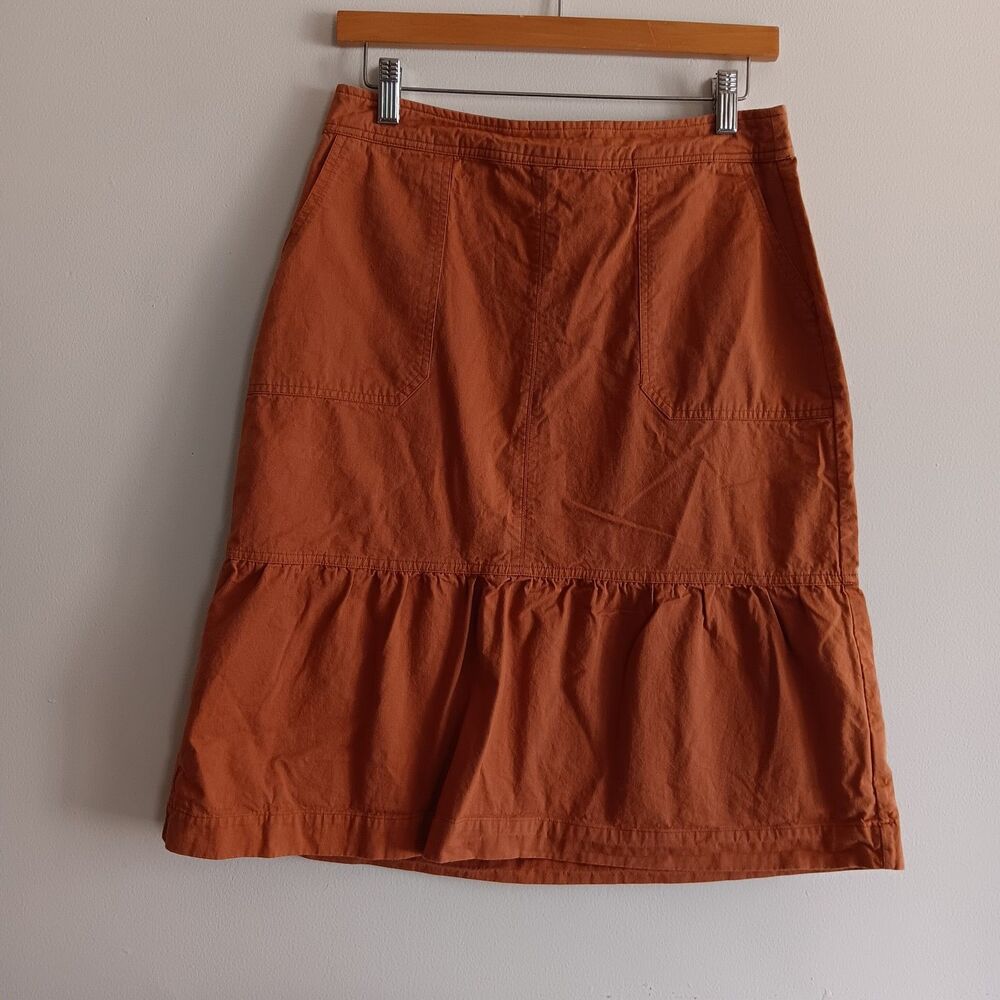 mo : vint burnt orange utility skirt pockets below knee boho tiered streetwear